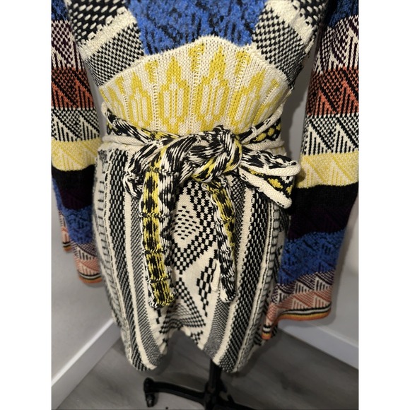 Free People Women's M Patchwork Sweater Dress Boho Size XS Bell Sleeve Belted - Picture 10 of 14